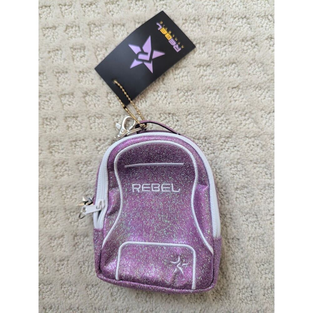 NWT Rebel Athletic backpack keychain coin bag charm cheer dance glitter purple